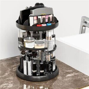 Rotating makeup organizer adjustable vanity storage rack for skincare